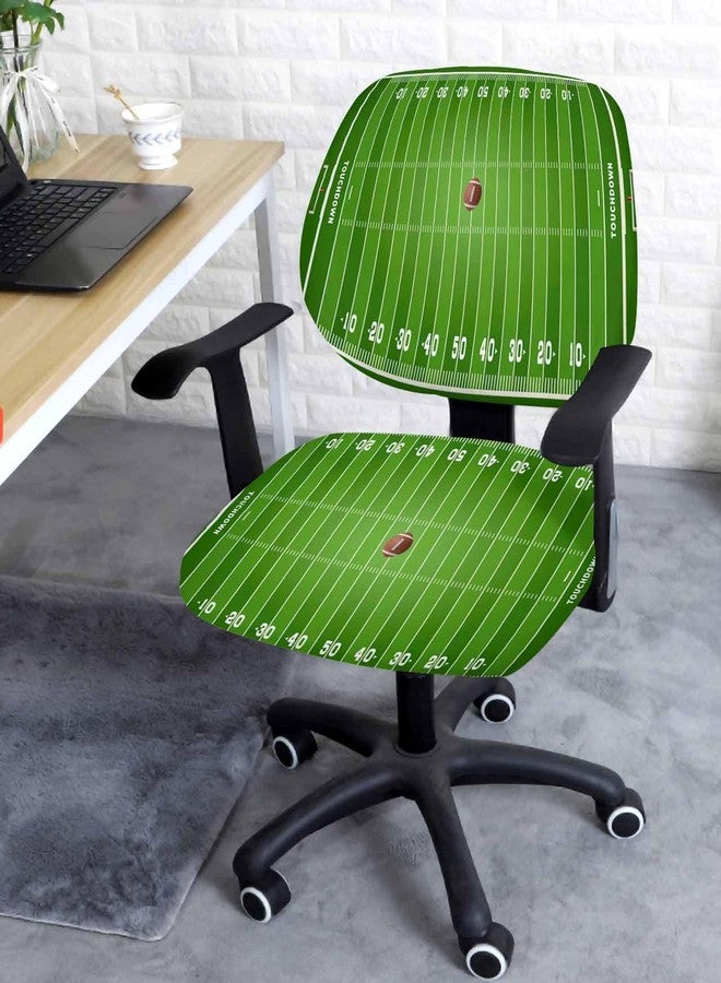 Jolunifun Football Rugby Sport Office Chair Covers Stretchable 2 Piece, Soft Decorative Computer Desk Chair Cover Protector Universal Rotating Chair Slipcover Boy Kid Game Green Arena - Image 3